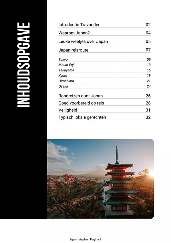 Table of Contents: Japan Travel Itinerary E-book