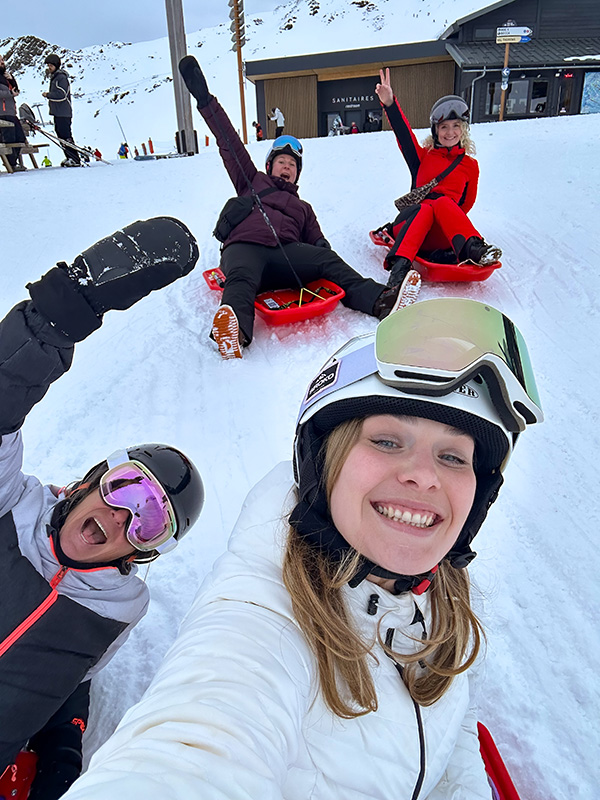 Tobogganing Les Menuires friends group winter tip
