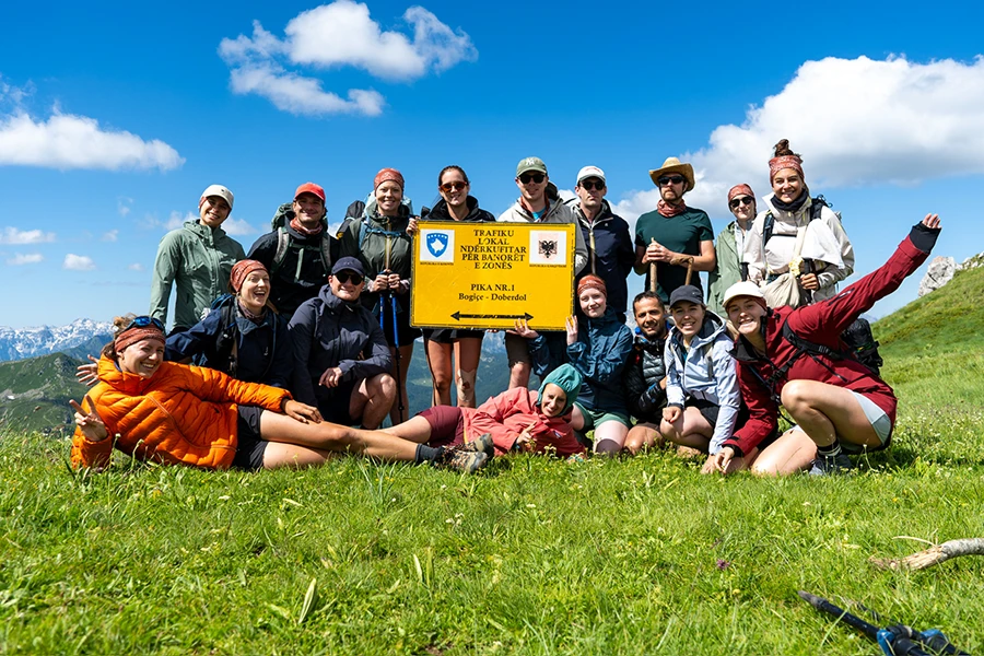 Group photo of The Balkan Trail at the tri-border area of Albania, Montenegro, and Kosovo