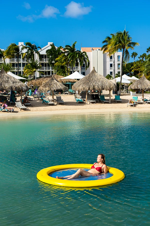 Swimming in the lagoon, beach, near the Renaissance Ocean Suites section