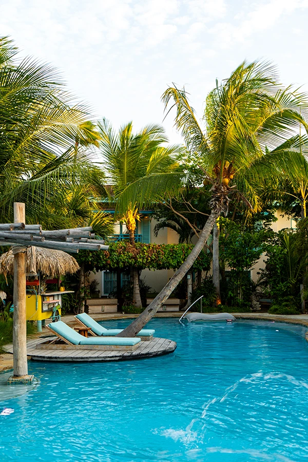 Swimming Pool, Boardwalk, Hotel, Sunset