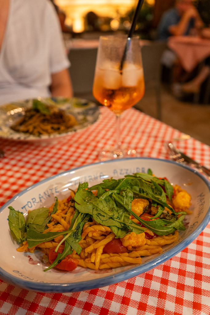 Dining out at the local hotspot, Trattoria Da Luciano A Priora, near Sant'Agata