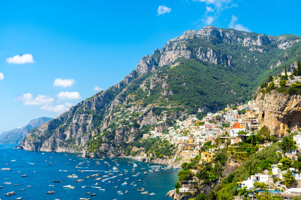 A view of the colorful village of Positano during The Vespa Trip along the Amalfi Coast.